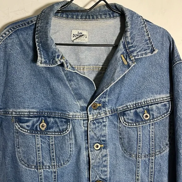 LEE DUNGAREES Vtg 90s USA Made Stonewash Denim Blue Jean Jacket Mens XXL - Picture 6 of 8